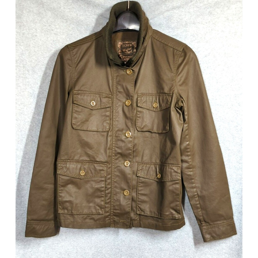 J. Crew Jacket Women XS Washed Aged Green Waxed Utility Chore Hiking Outdoors
